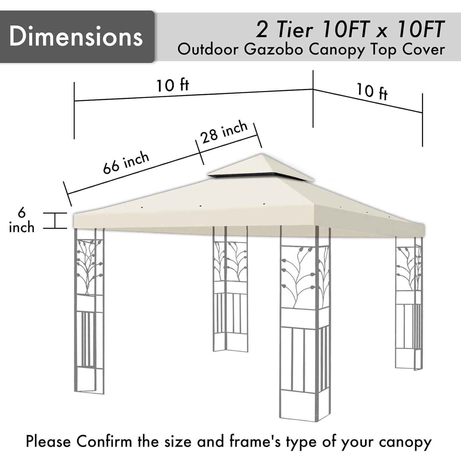Sunny Replacement Canopy Top Cover for 10'X10' Gazebo Polyester Double Tiers for Outdoor Garden Patio Pavilion Sunshade