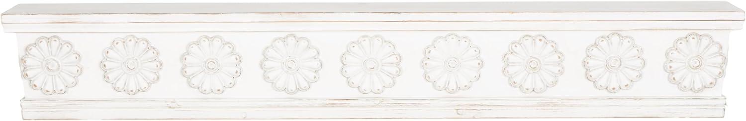 DecMode 36" x 5" Intricate Carved 1-Tier White Floral Wall Shelf