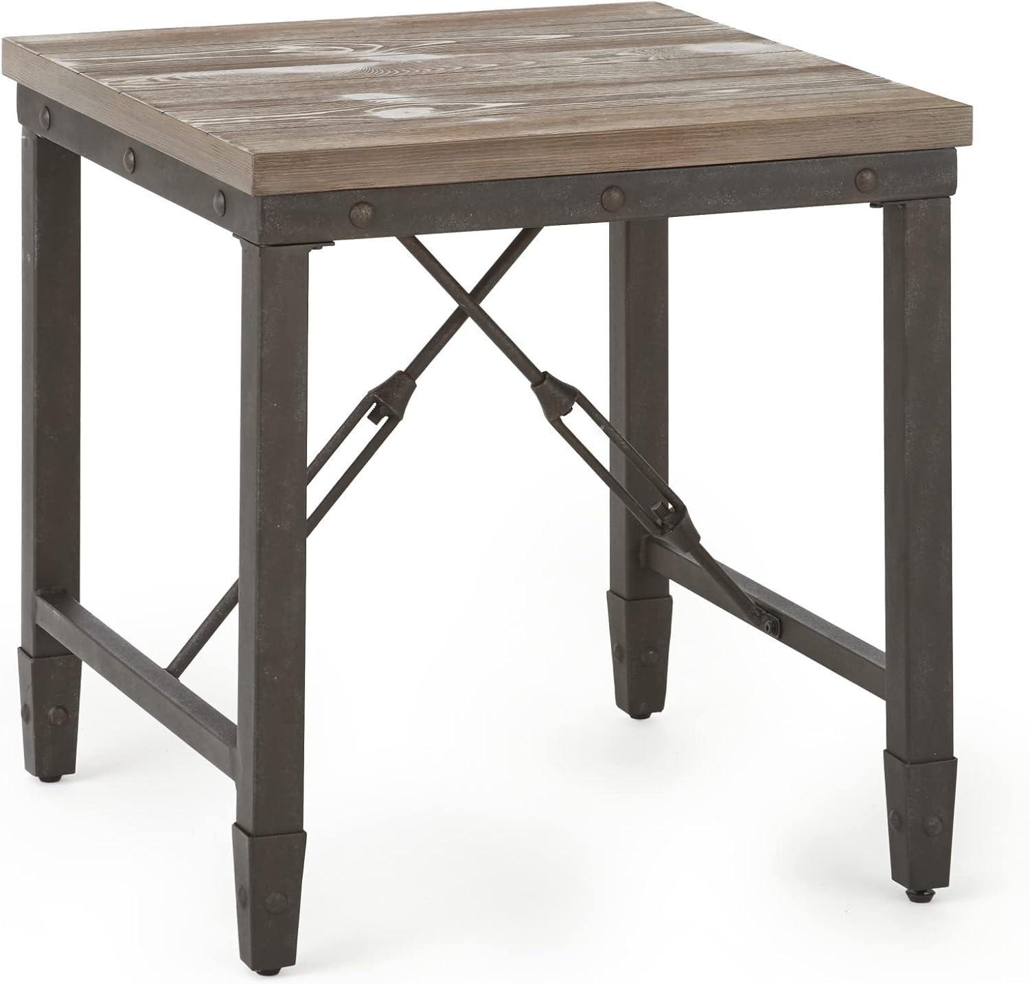 Jersey End Table Antique Oak - Steve Silver Co.: Industrial Style, 24-Inch Height, Pine Veneer, Iron Stretchers