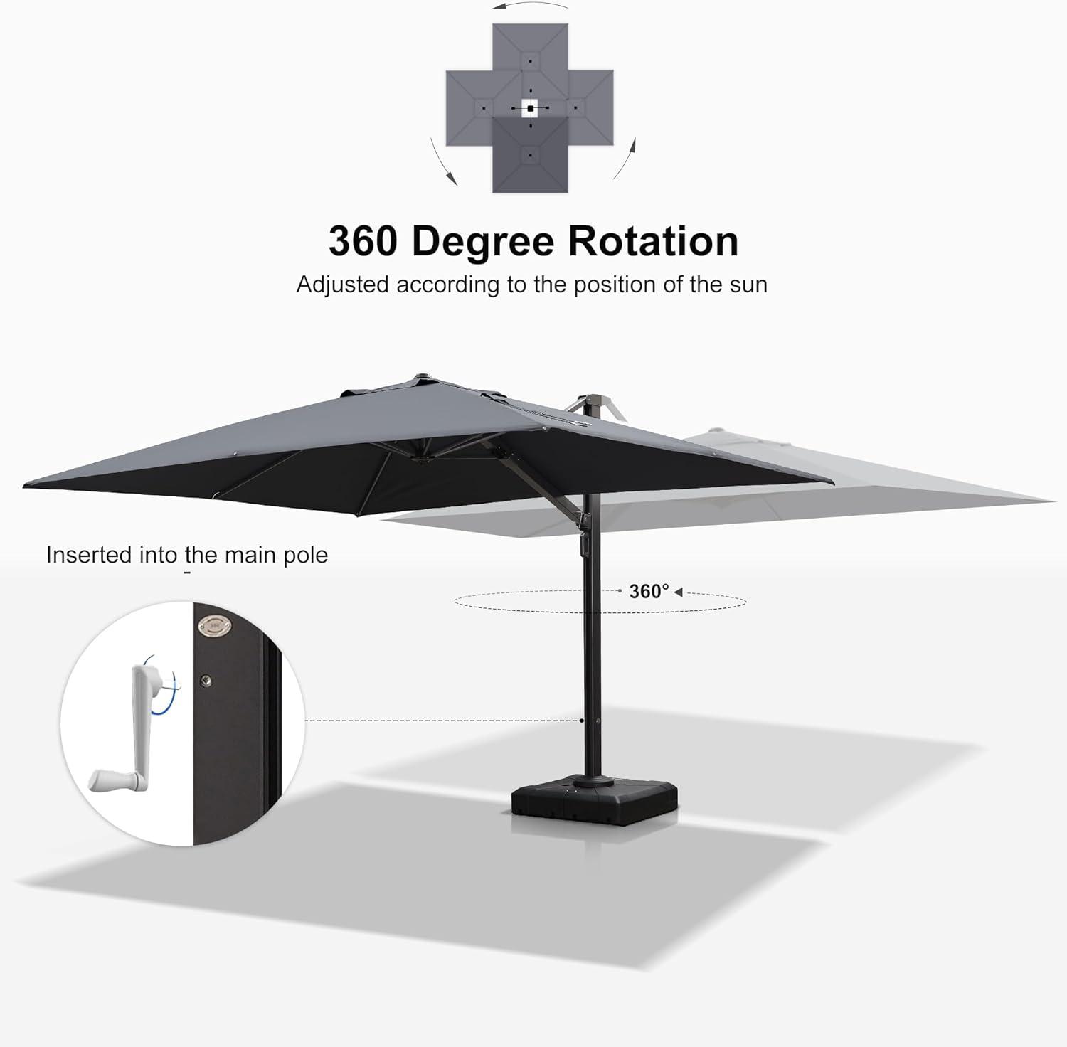 PURPLE LEAF 9' X 12' Rectangle Patio Umbrella Large Cantilever Outdoor Aluminum Offset Umbrella with 360-degree Rotation for Garden Deck Backyard Pool, Grey