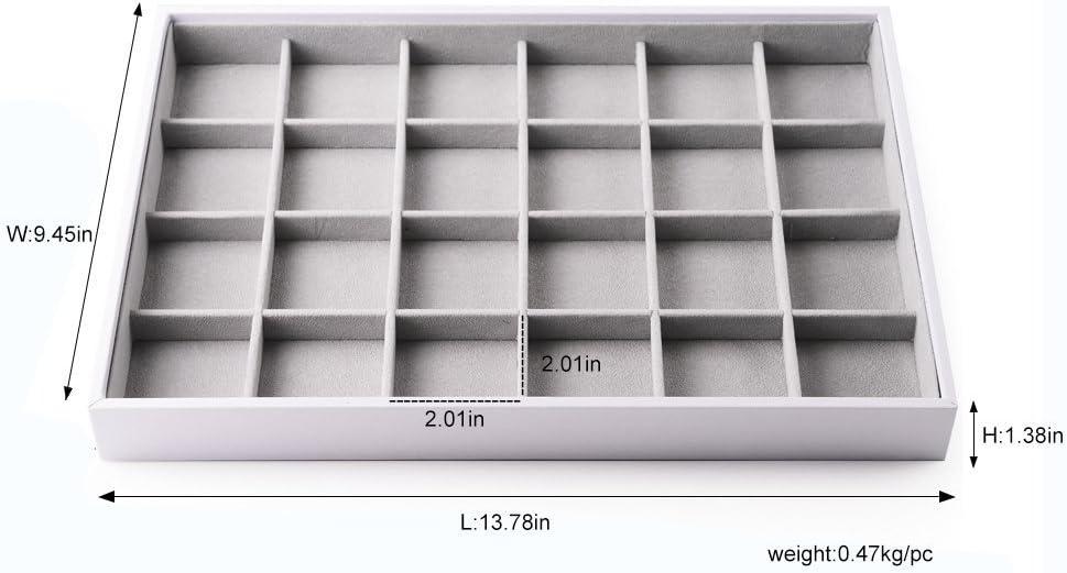 Coofanin Jewelry Box Jewelry Tray Stackable Display Drawer Showcase Organizer Storage Holder for Ring Earring Bracelet Gray Velvet 24 Grid (Grey )