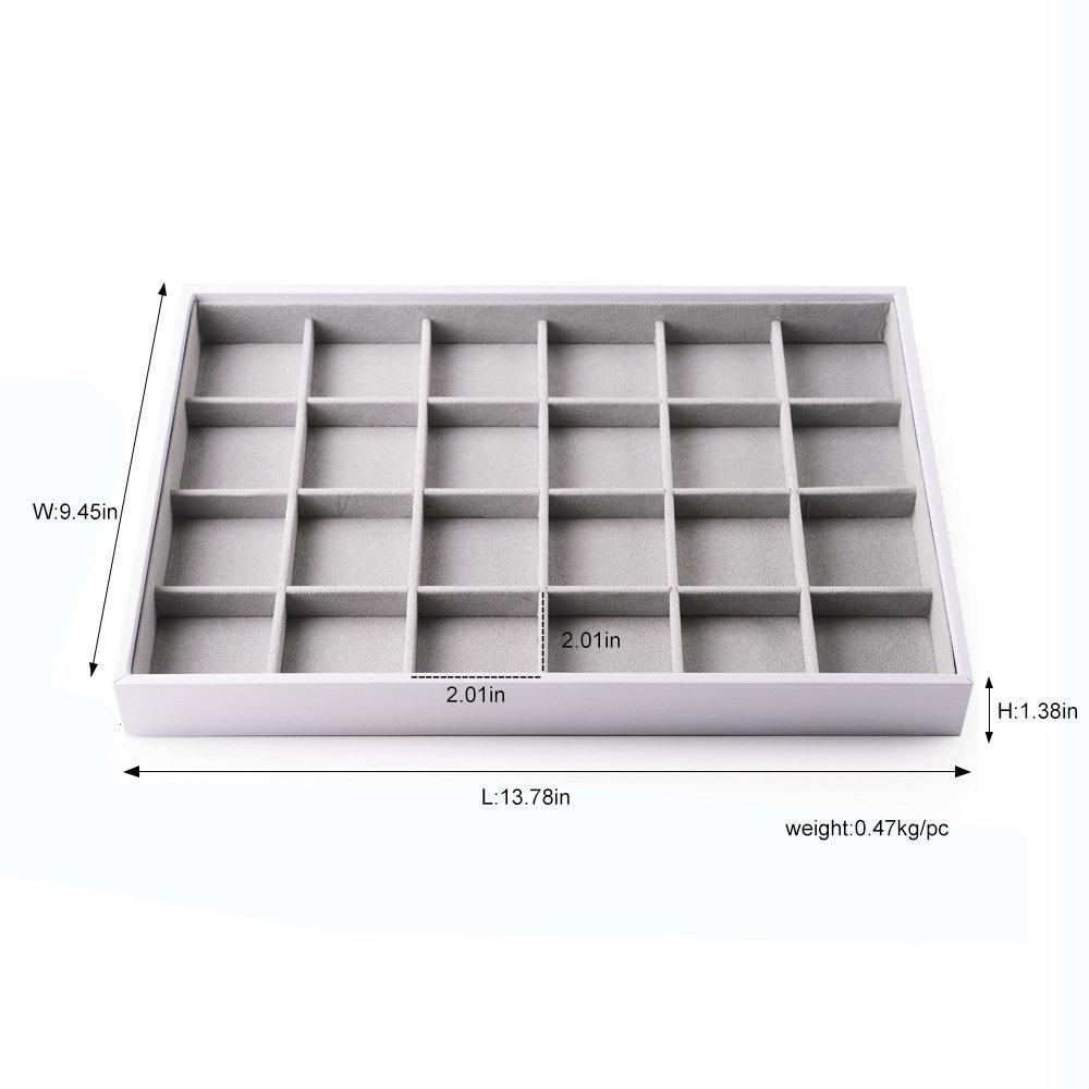 Coofanin Jewelry Box Jewelry Tray Stackable Display Drawer Showcase Organizer Storage Holder for Ring Earring Bracelet Gray Velvet 24 Grid (Grey )