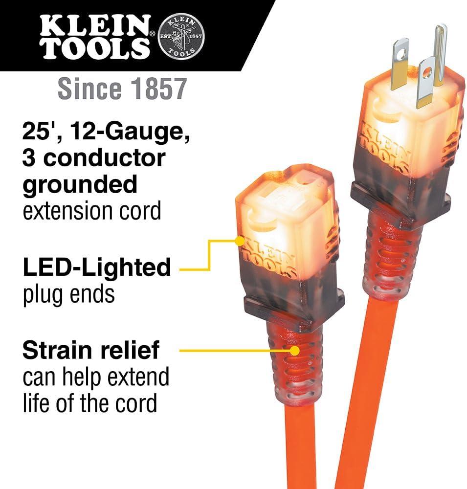 Klein Tools EXC2515 Glow End Extension Cord, 25-Foot