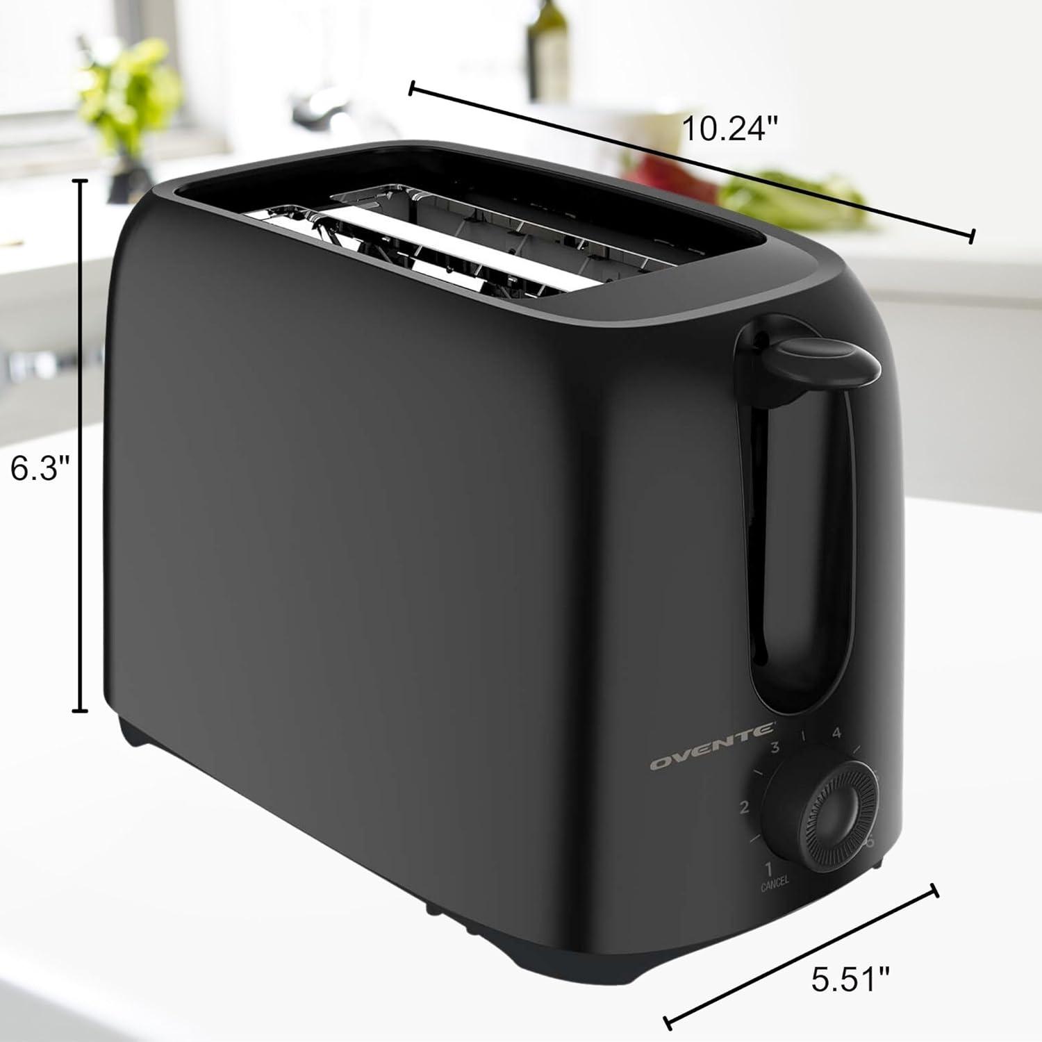OVENTE Electric 2 Slice Toaster, 6 Shade Toast Settings, Removable Crumb Tray, Black TP2210B
