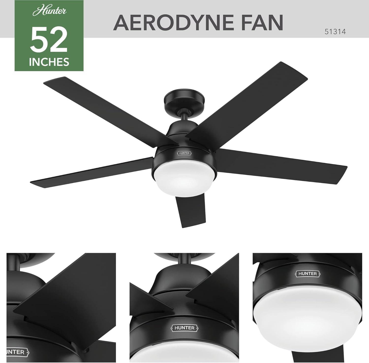 52" Aerodyne 5 - Blade Smart Standard Ceiling Fan with Lights and Remote