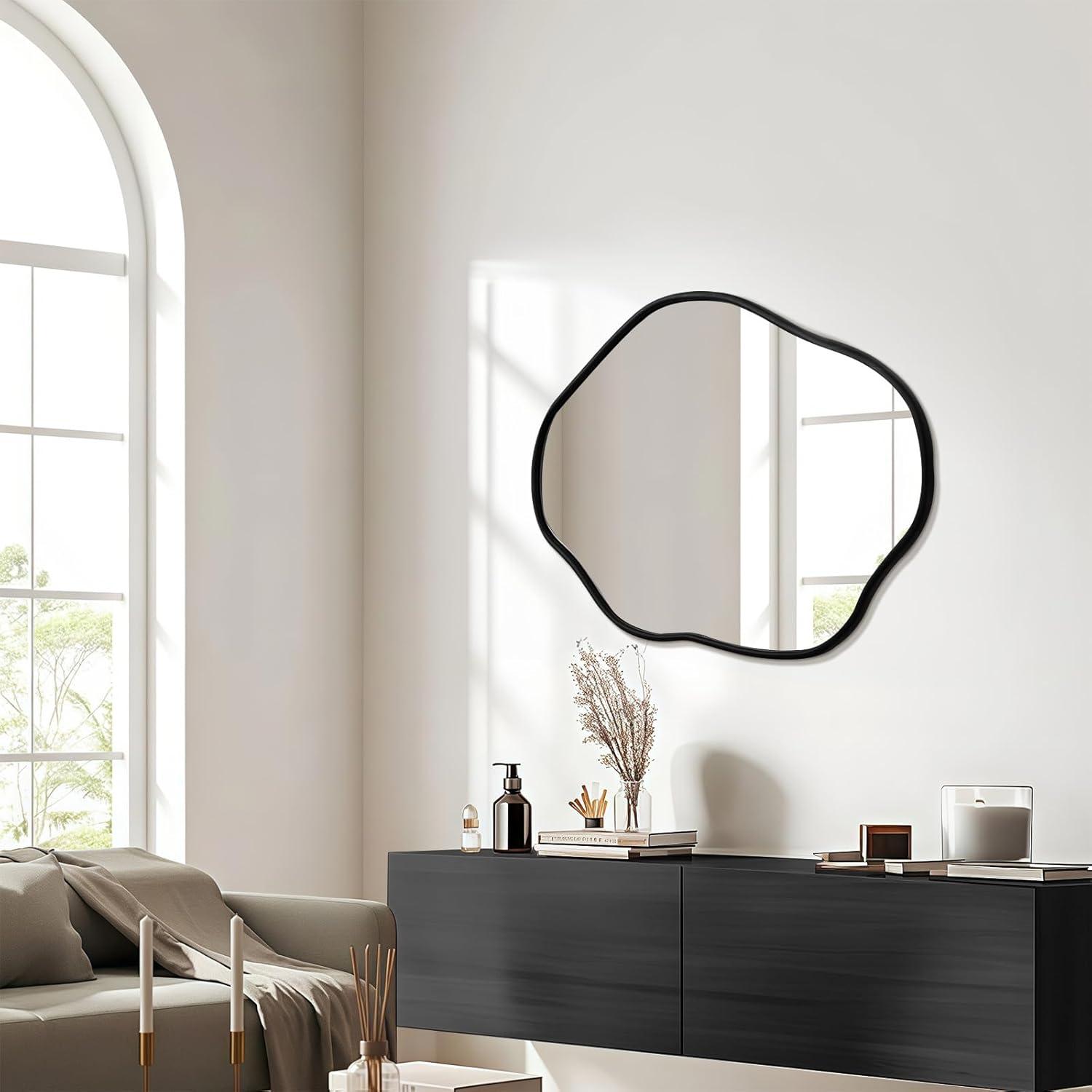 Funtouch Irregular Wall Mirrors 24"x 36" Cloud Shaped Mirrors for Bathroom, Aluminum Alloy Frame Black