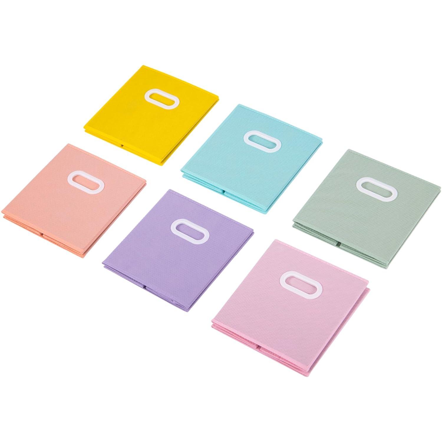 Stero Fabric Storage Cubes Bins, 11 inch Fun Colored Foldable Storage Baskets with Dual Plastic Handle for Home, Kids Room, Closet and Toys Organization, Multi Colored, Set of 6