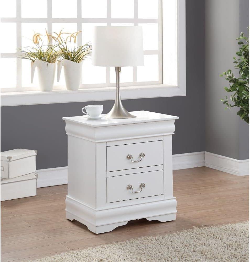 Canora Grey Esa Nightstand In Traditional Design With Two Drawers And Brushed Nickel Metal Handle | Wayfair