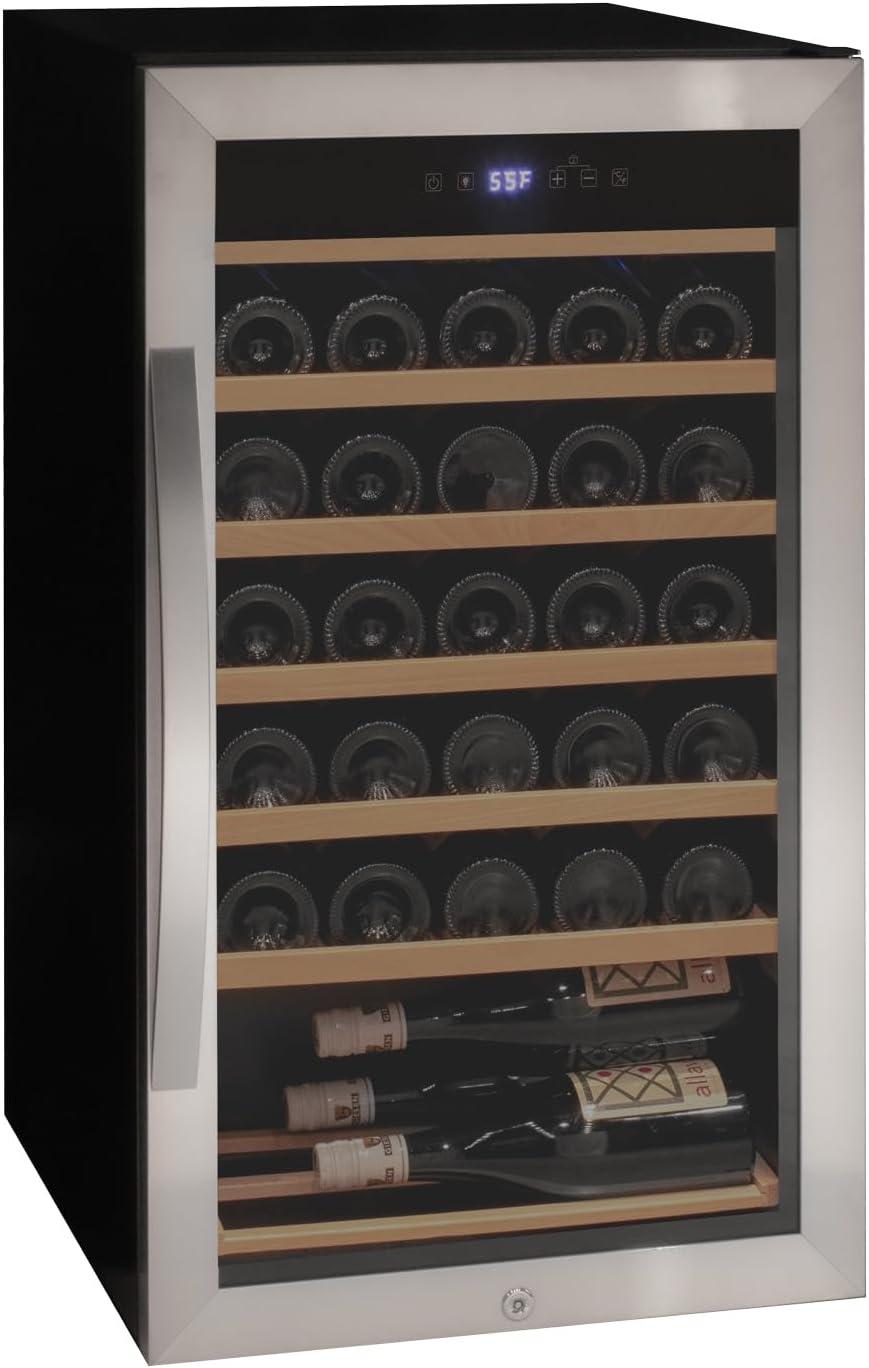 Stainless Steel 33-Bottle Freestanding Wine Cooler with LED Lighting