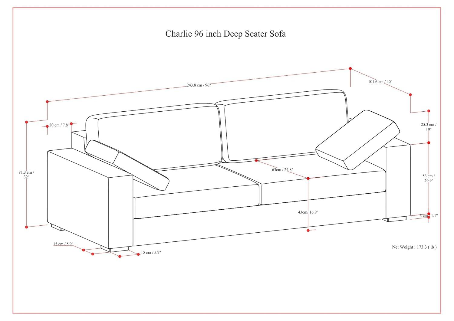 Charlie 96" Beige Performance Fabric Deep Seater Sofa