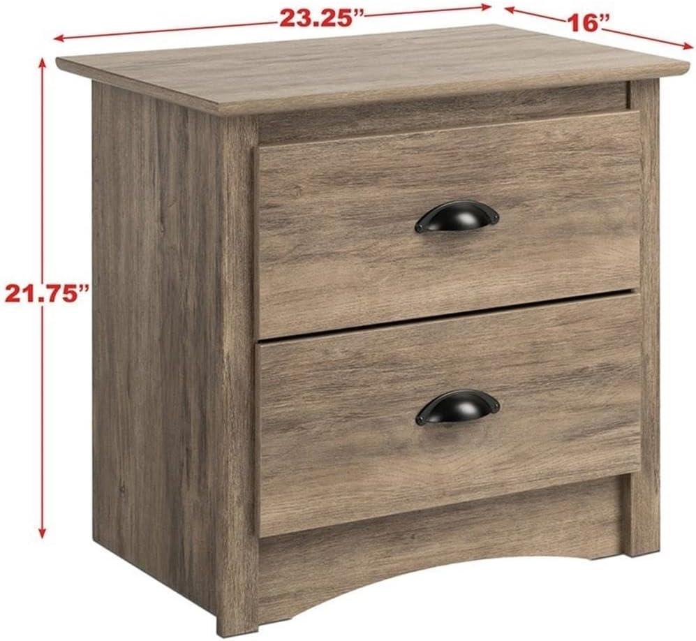 Salt Spring 2 Drawer Nightstand Drifted Gray - Prepac: Coastal Style, Black Metal Handles