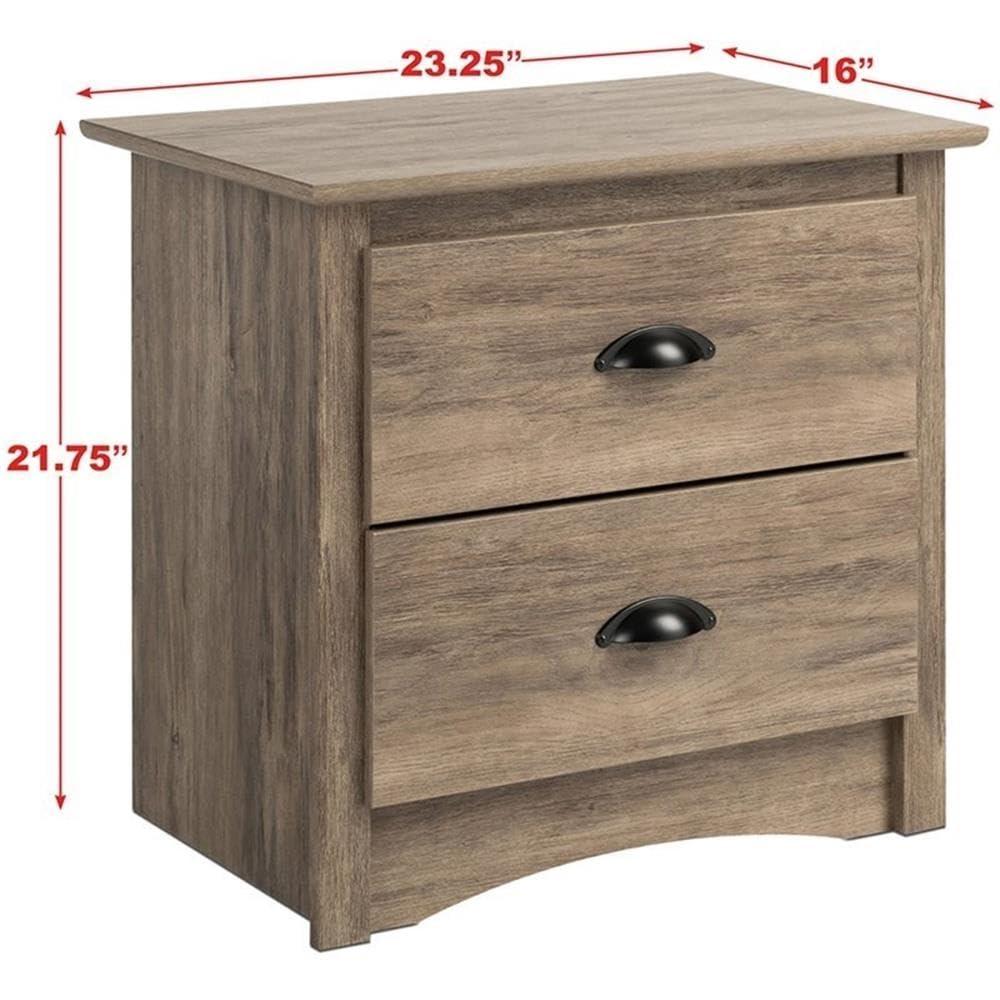 Salt Spring 2 Drawer Nightstand Drifted Gray - Prepac: Coastal Style, Black Metal Handles