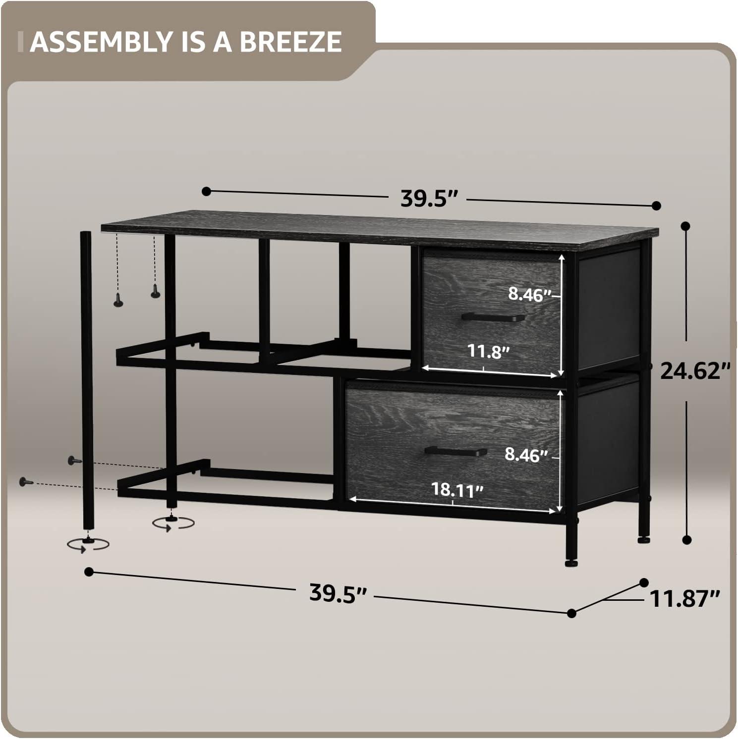 Sorbus Dresser with 5 Drawers with Steel Frame, Wood Tops, and Fabric Bins in Rustic Black