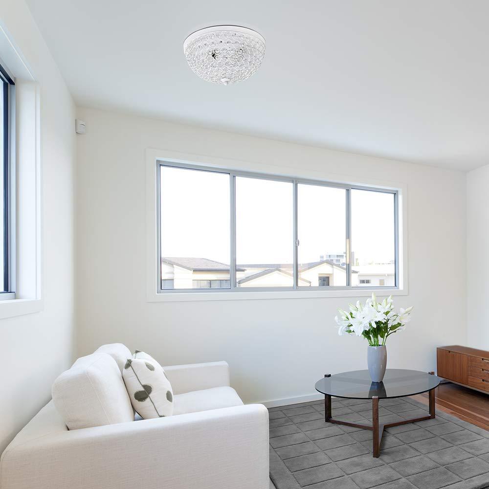 Elegant Designs Set of 2 13" Elipse Crystal Flush Mount Ceiling Lights White : Metal & Crystal, UL Listed, Modern Decor