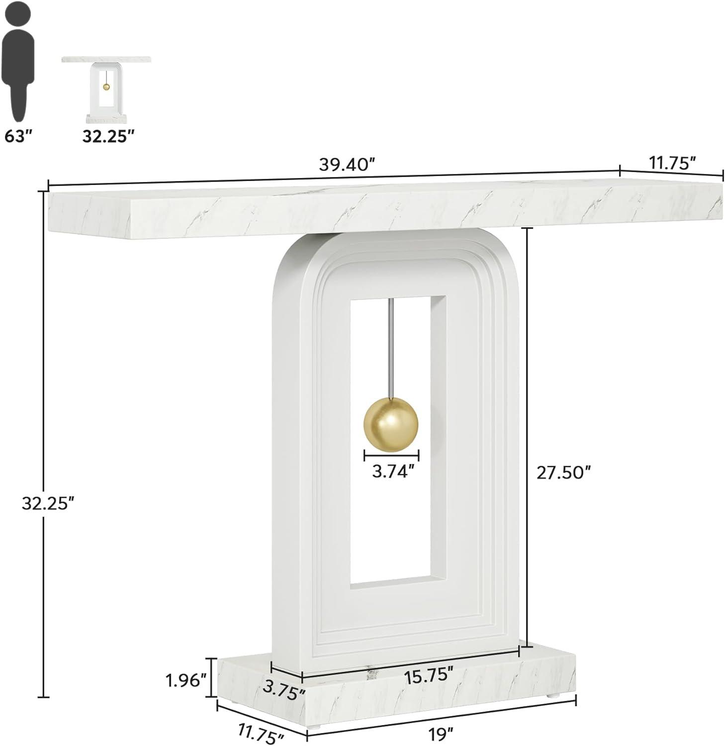 Modern White Faux Marble Console Table with Geometric Base