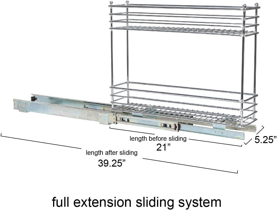Household Essentials Glidez Multipurpose Chrome-Plated Steel Pull-Out/Slide-Out Storage Organizer for Under Cabinet Use - 2-Tier Design - Fits Standard Size Cabinet or Shelf, Chrome