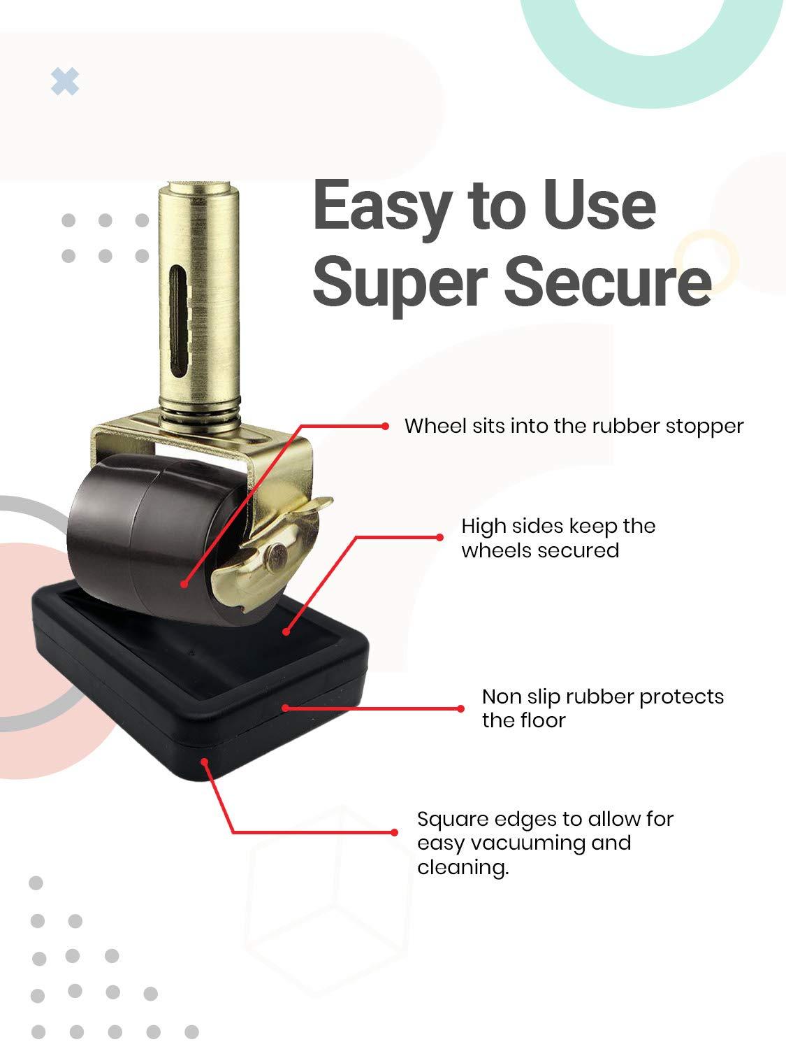 SlipToGrip 4-Pack Bed and Furniture Stoppers to Prevent Sliding - Wheel Stopper for Furniture and Bed Frame Wheel Stoppers - No Slip Stopper for Chairs, Desks, Sofas - Protects All Floors - Black