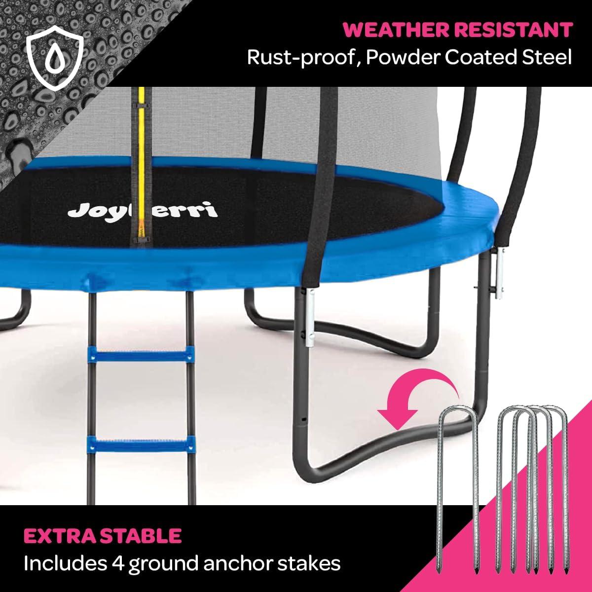 Trampoline Outdoor - ASTM Certified Safe, 8Ft, 10Ft, 12Ft, 14Ft, 15Ft, 16Ft Recreational Trampoline for Kids and Adults. Anti-Rust Coating with Enclosure Net, Ladder, Sprinkler & LED Lights