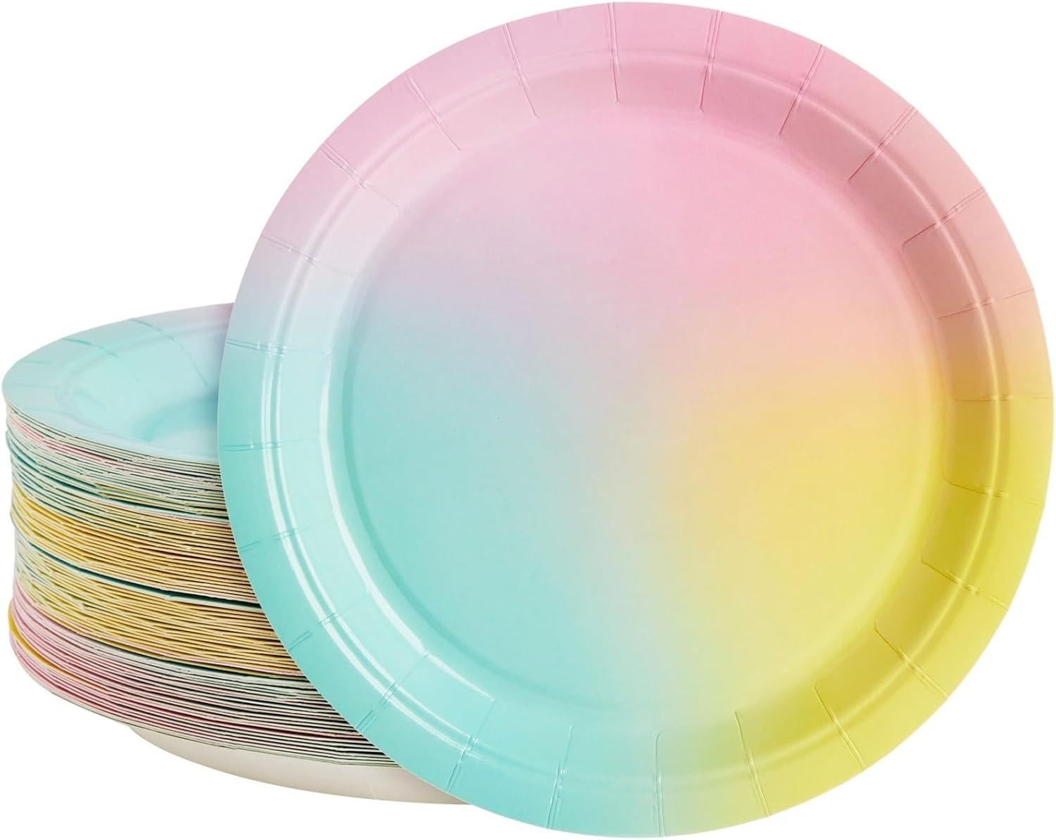 Blue Panda 80-Pack Pastel Rainbow Disposable Paper Plates 9" Birthday Party Supplies