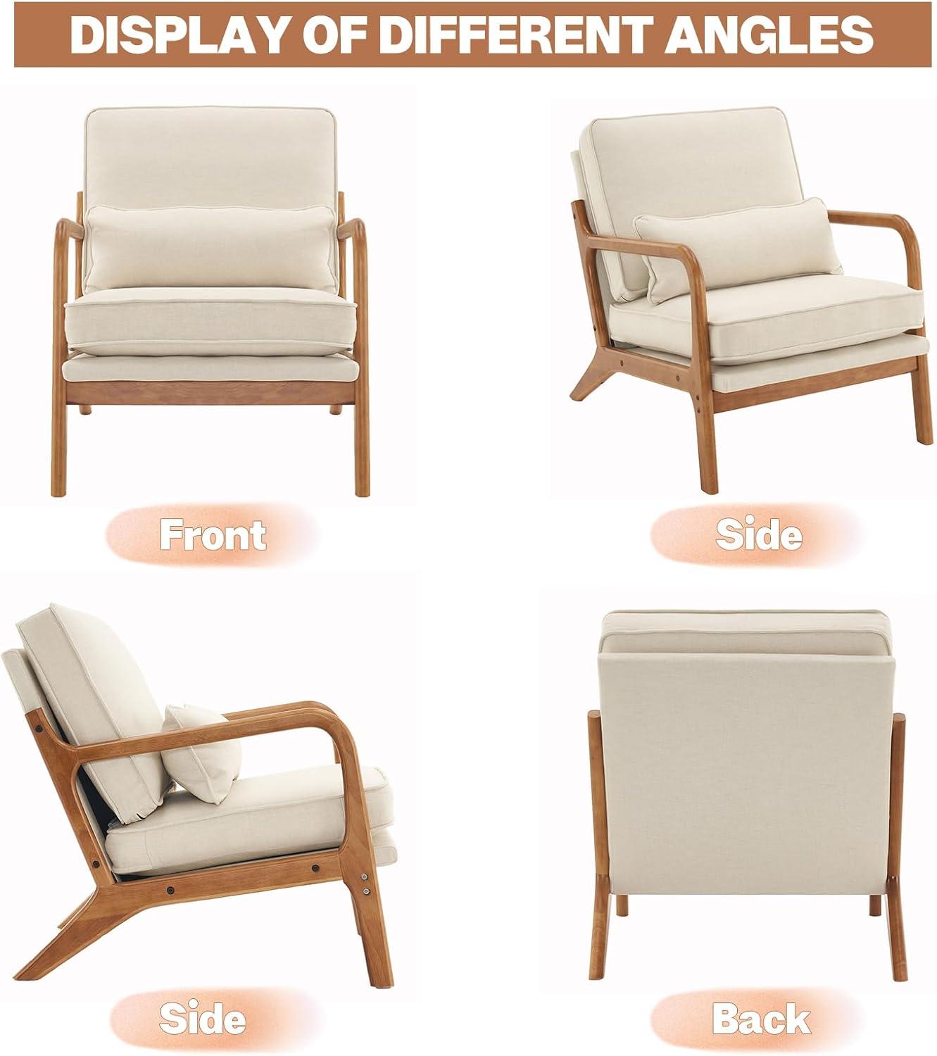 UBesGoo Modern Arm Chair Linen Fabric Upholstered Comfy Reading Accent Chair with Solid Wood Frame Set of 2 Beige