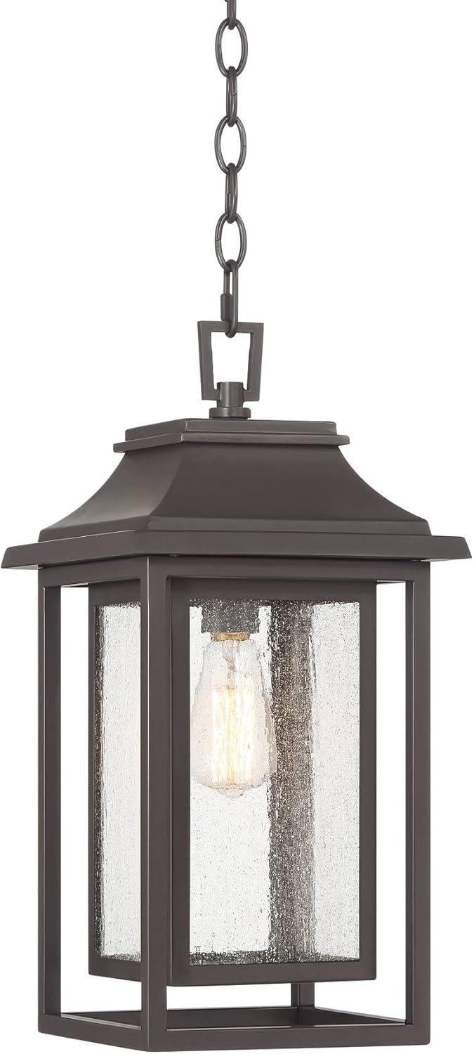 John Timberland Cecile 19 1/4" High Modern Box Lantern Outdoor Pendant Light Fixture Ceiling Porch House Hanging Brown Bronze Finish Clear Glass Shade