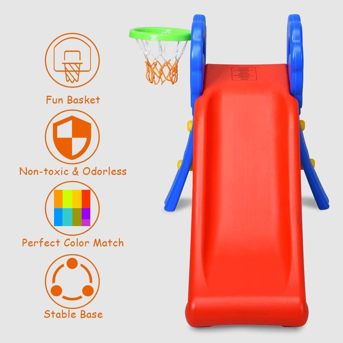 Colorful Plastic Toddler Slide with Basketball Hoop