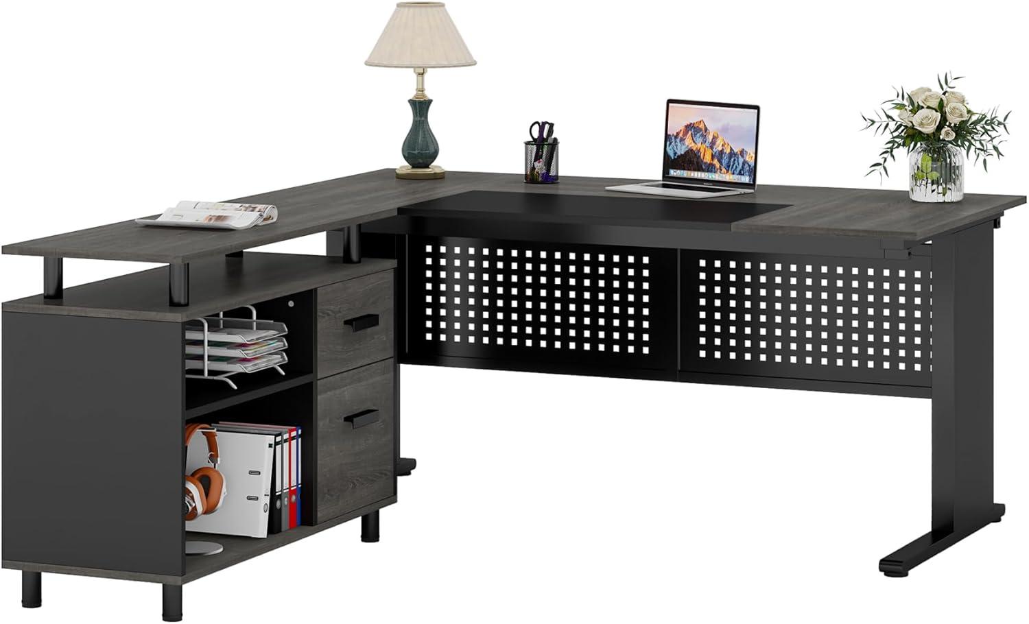 Ottovile 63'' W Executive Desk with File Cabinet for Home Office