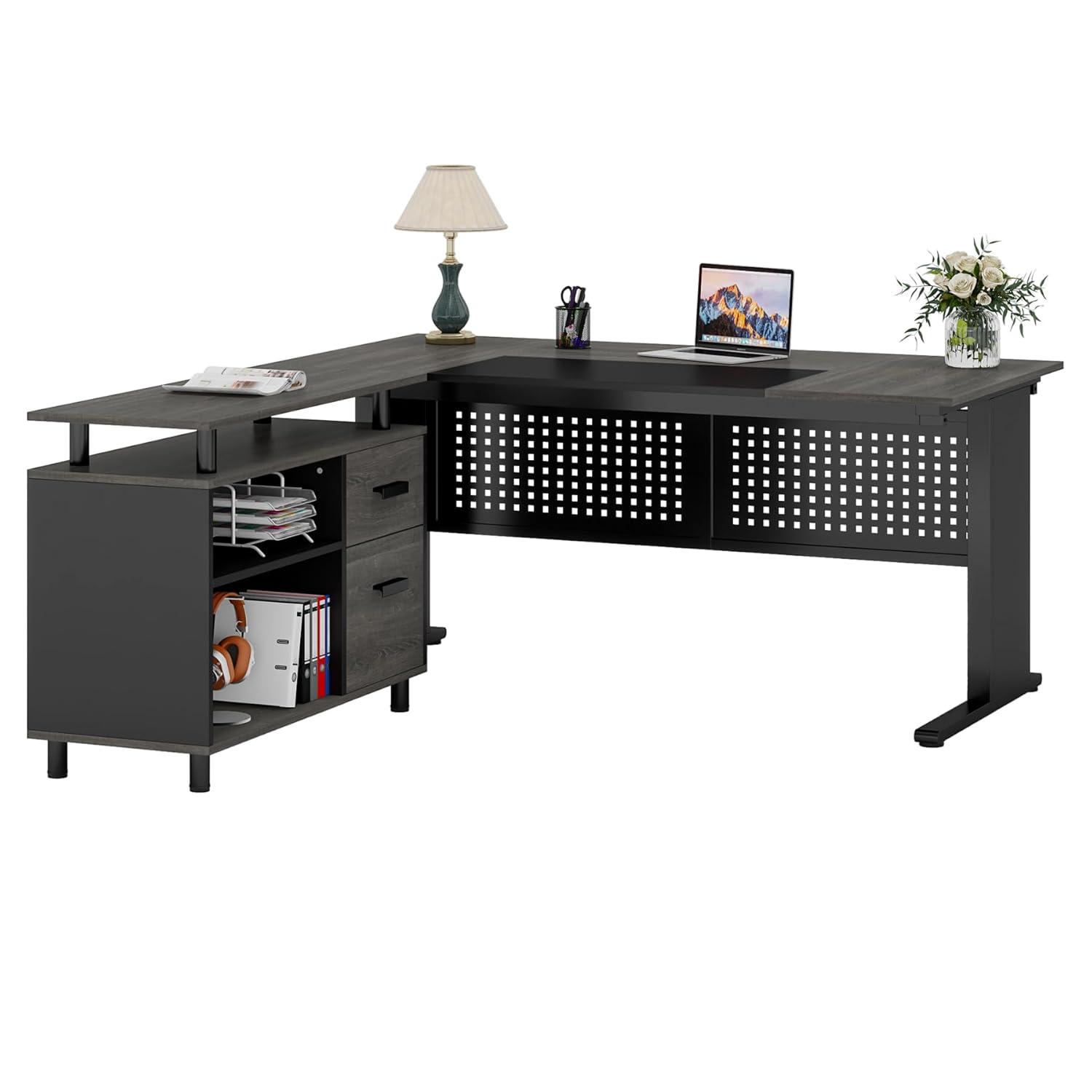 Ottovile 63'' W Executive Desk with File Cabinet for Home Office