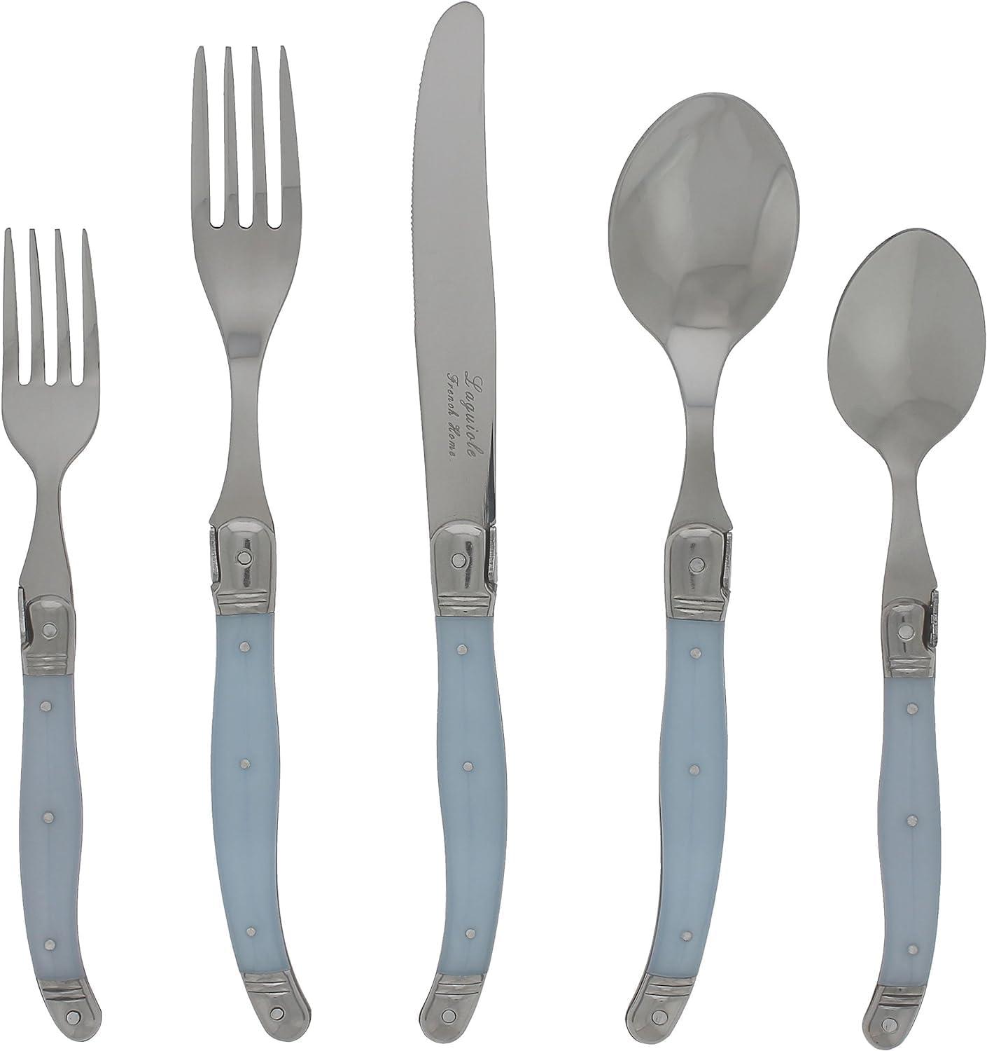 French Home Laguoile 20pc Stainless Steel Silverware Set Blue: Flatware Set, Service for 4, Dishwasher-Safe