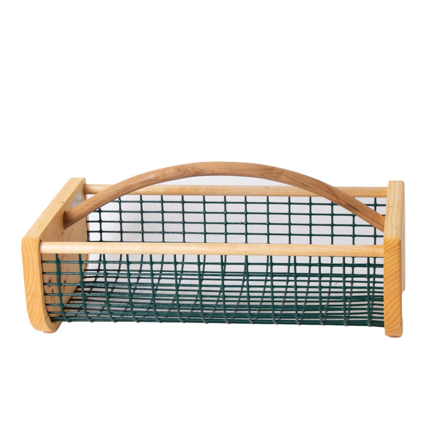 Maine Garden Hod Basket for Vegetable Gardening and Harvest Gathering or Farmhouse Decor, Pine and Oak with PVC Wire Mesh, USA Made, 16 x 9 in