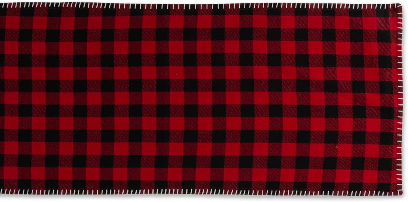 Red and Black Buffalo Check Cotton Table Runner with Whipstitch