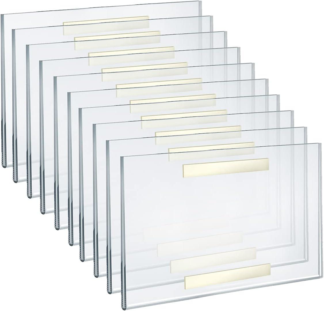 Self Adhesive Tape Clear Acrylic Wall Sign Holder Frame 11" W x 7" H - Landscape/Horizontal, 10-Pack (Set of 10)