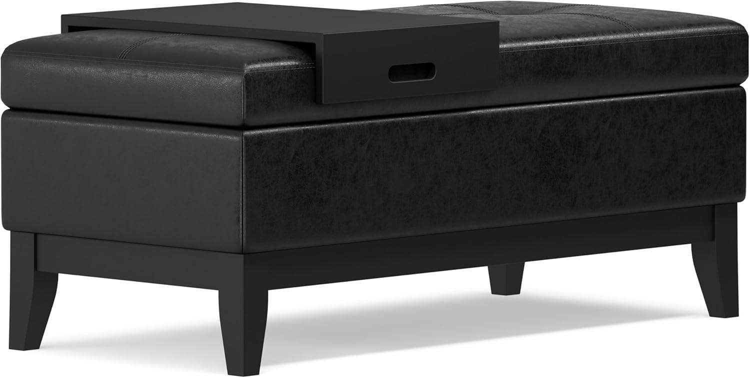 Simpli Home Oregon 42"W Upholstered Storage Ottoman Bench with Lift-Top Lid and Tray