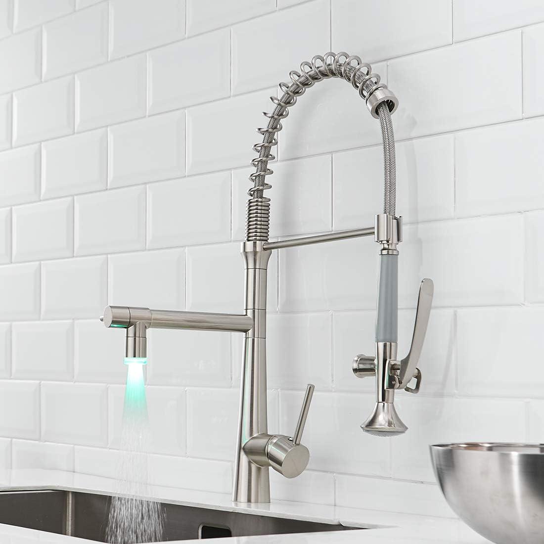 Stainless Steel Brushed Nickel LED Kitchen Faucet with Pull-out Spray