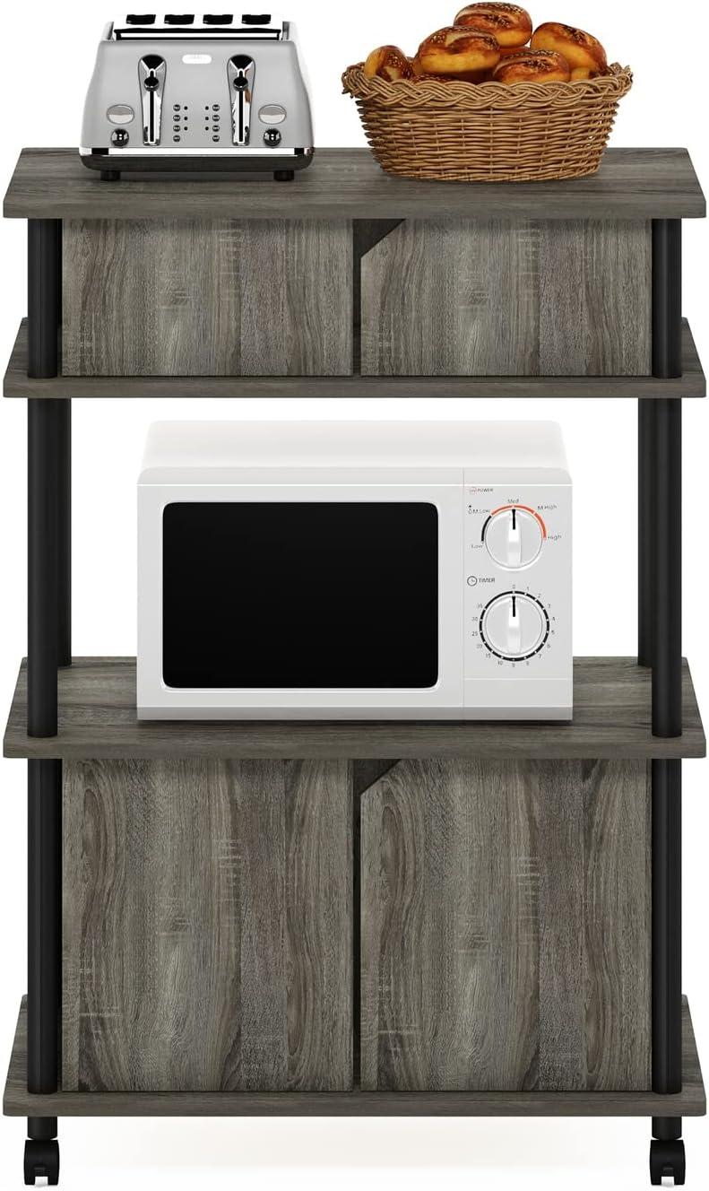 Furinno Turn-N-Tube Toolless Storage Cart with Cabinet, French Oak Grey/Black