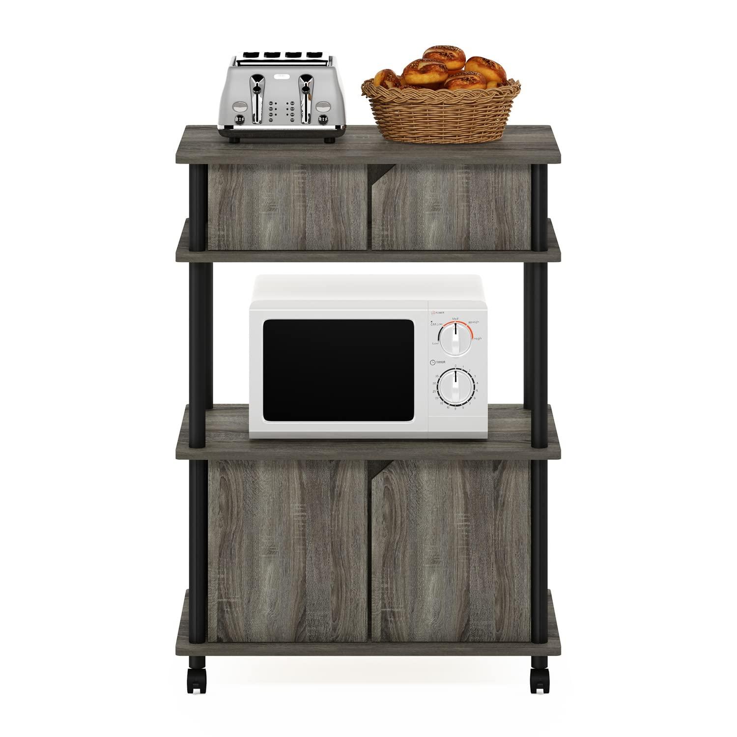 Furinno Turn-N-Tube Toolless Storage Cart with Cabinet, French Oak Grey/Black