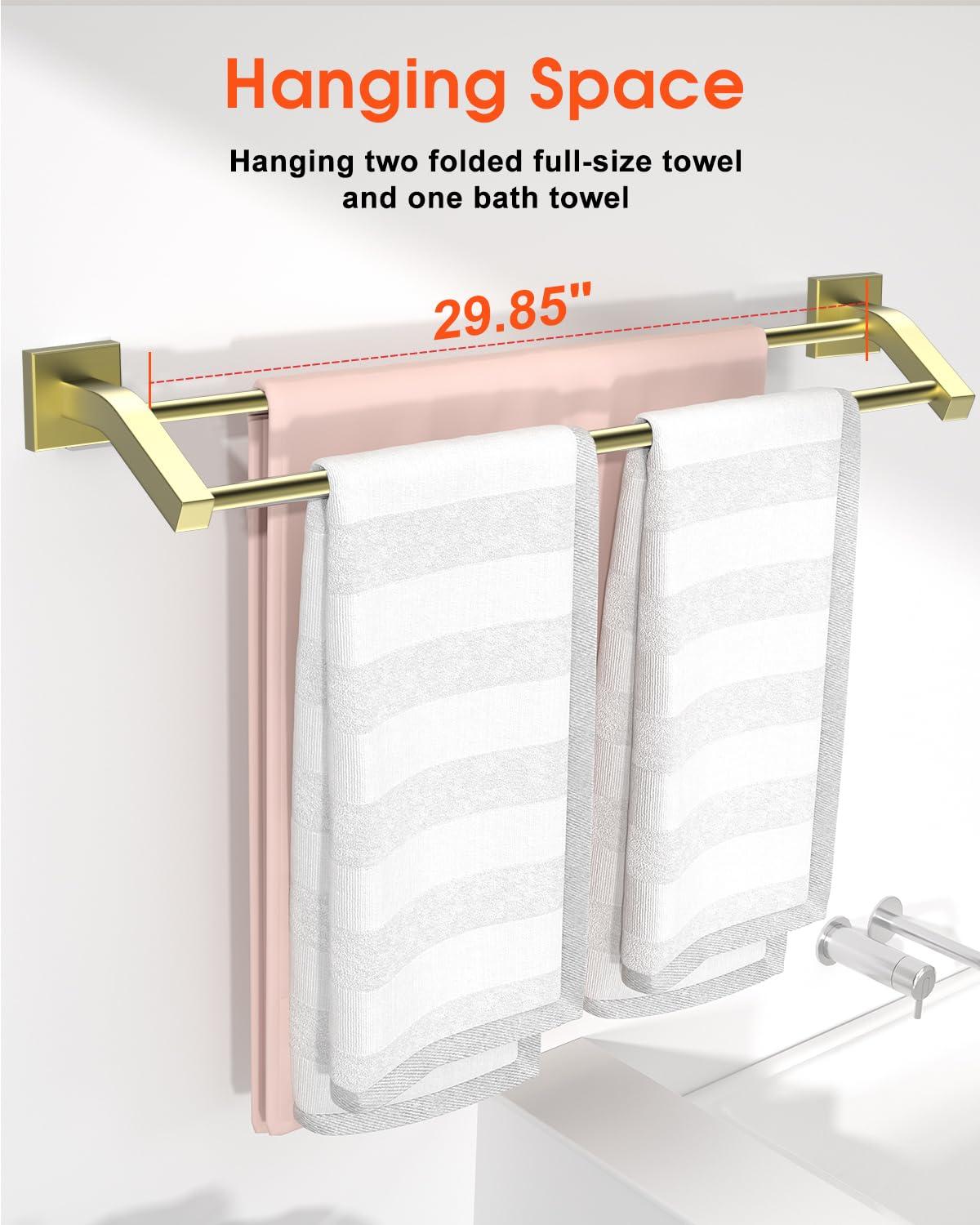 Alise Bath Double Towel Bars Towel Racks for Bathroom,Wall Mount Towel Holder Heavy Duty SUS304 Stainless Steel Towel Hanger Rail,GK9800-G Gold Finish 32-Inch