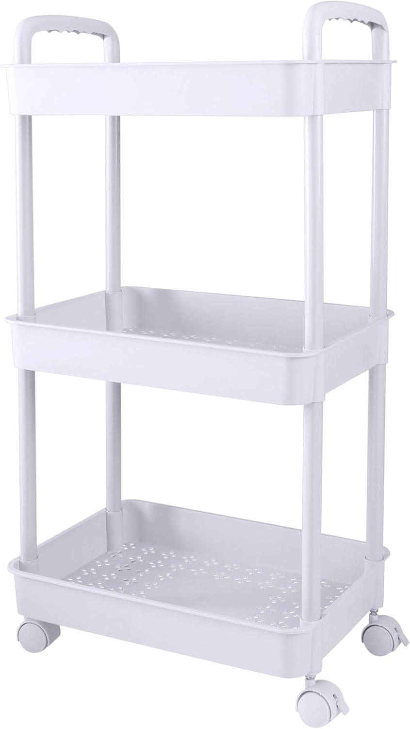 White 3-Tier Rolling Polypropylene Storage Cart