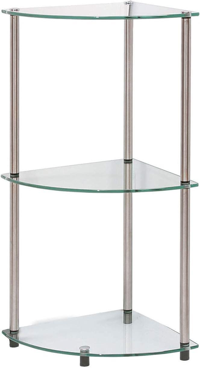 Convenience Concepts Designs2Go Classic Glass 3 Tier Corner Shelf, Multiple Finishes