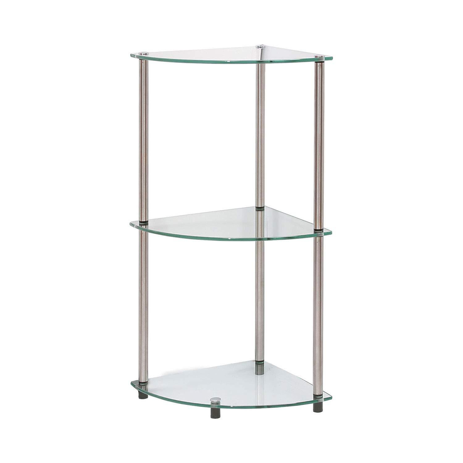 Convenience Concepts Designs2Go Classic Glass 3 Tier Corner Shelf, Multiple Finishes