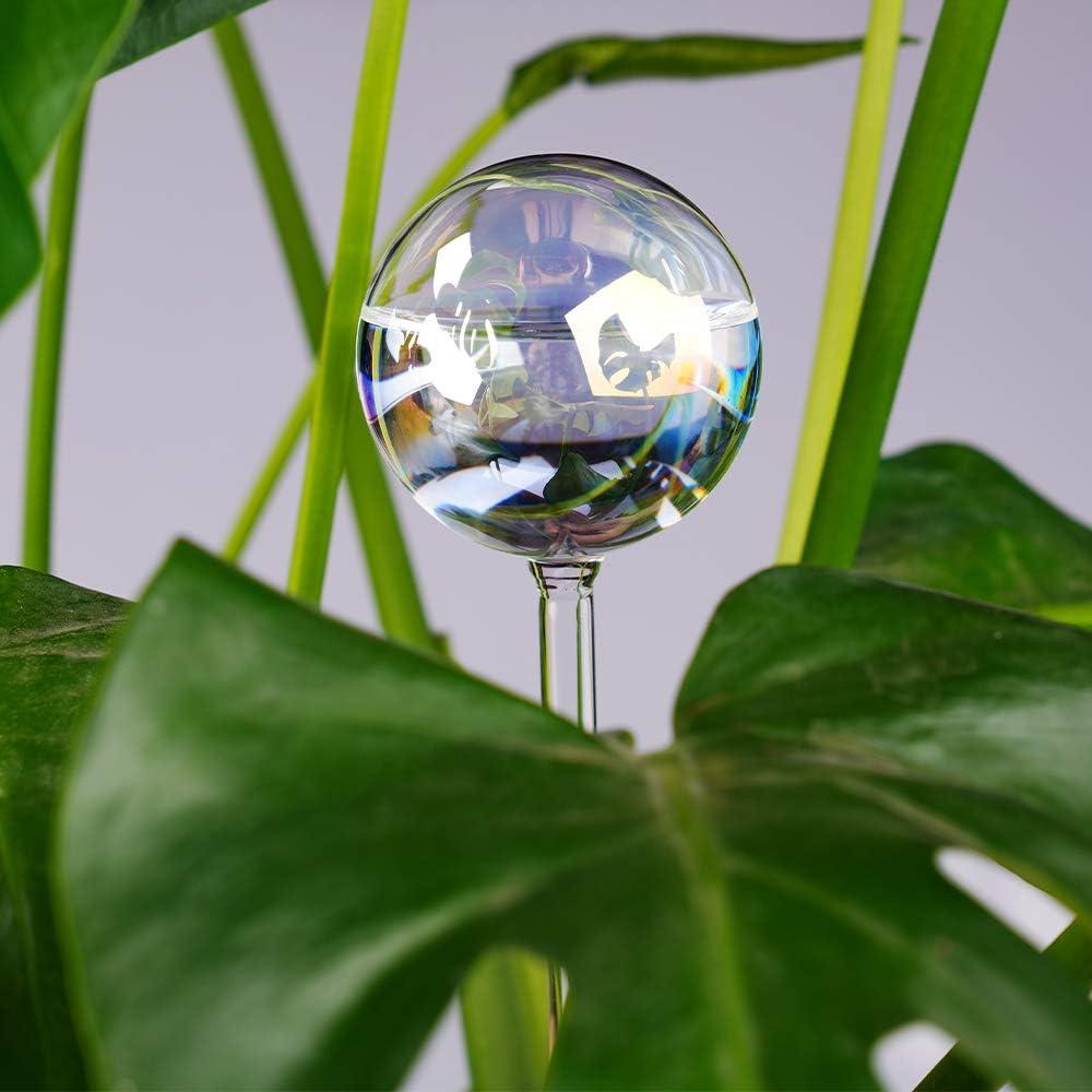 [2 PCS] Light Iridescent Clear Glass Self-Watering Bulbs System, Rainbow Gradient Color Automatic Plant Watering Globes