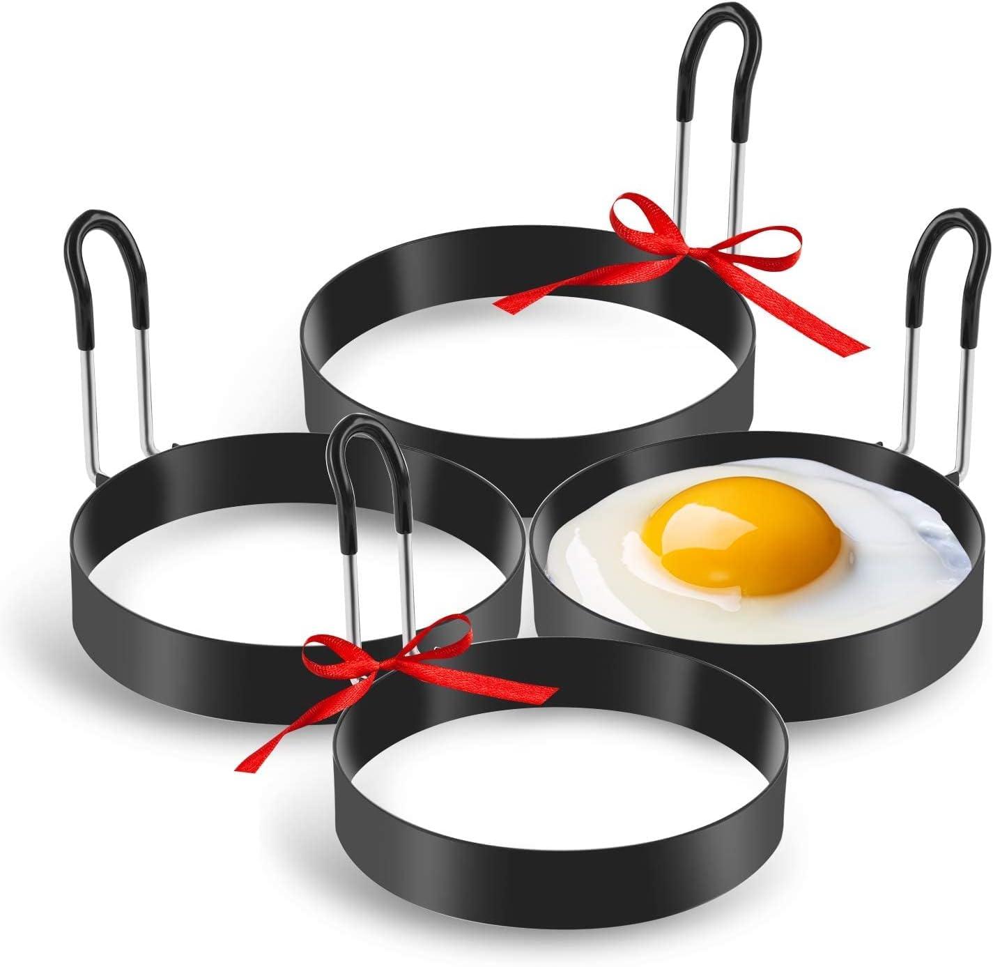 Eggs Rings 4 Pack Stainless Steel Egg Cooking Rings Pancake Mold for frying Eggs and Omelet, Black