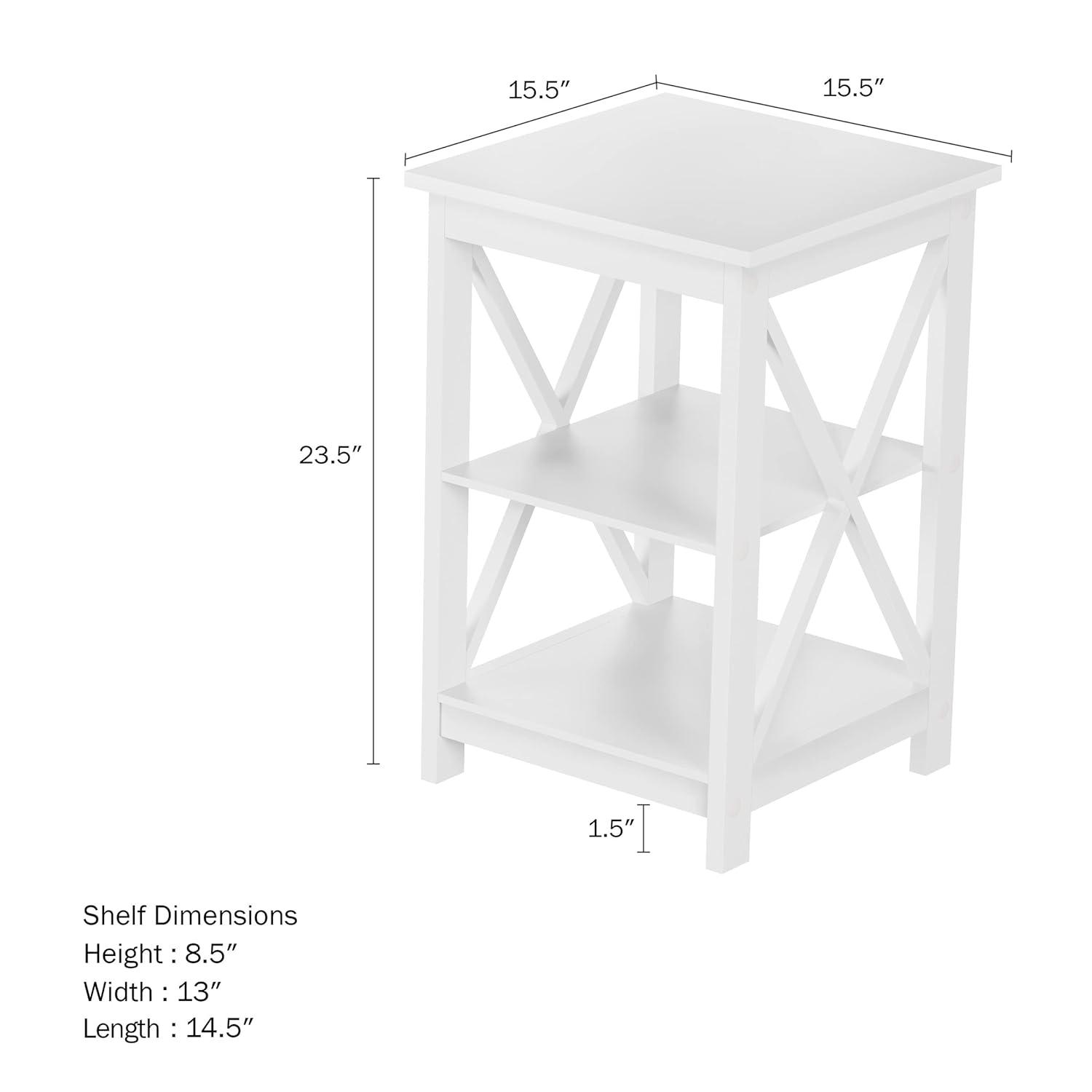 Lavish Home End Table with 2 Shelves and X-Leg Design, White