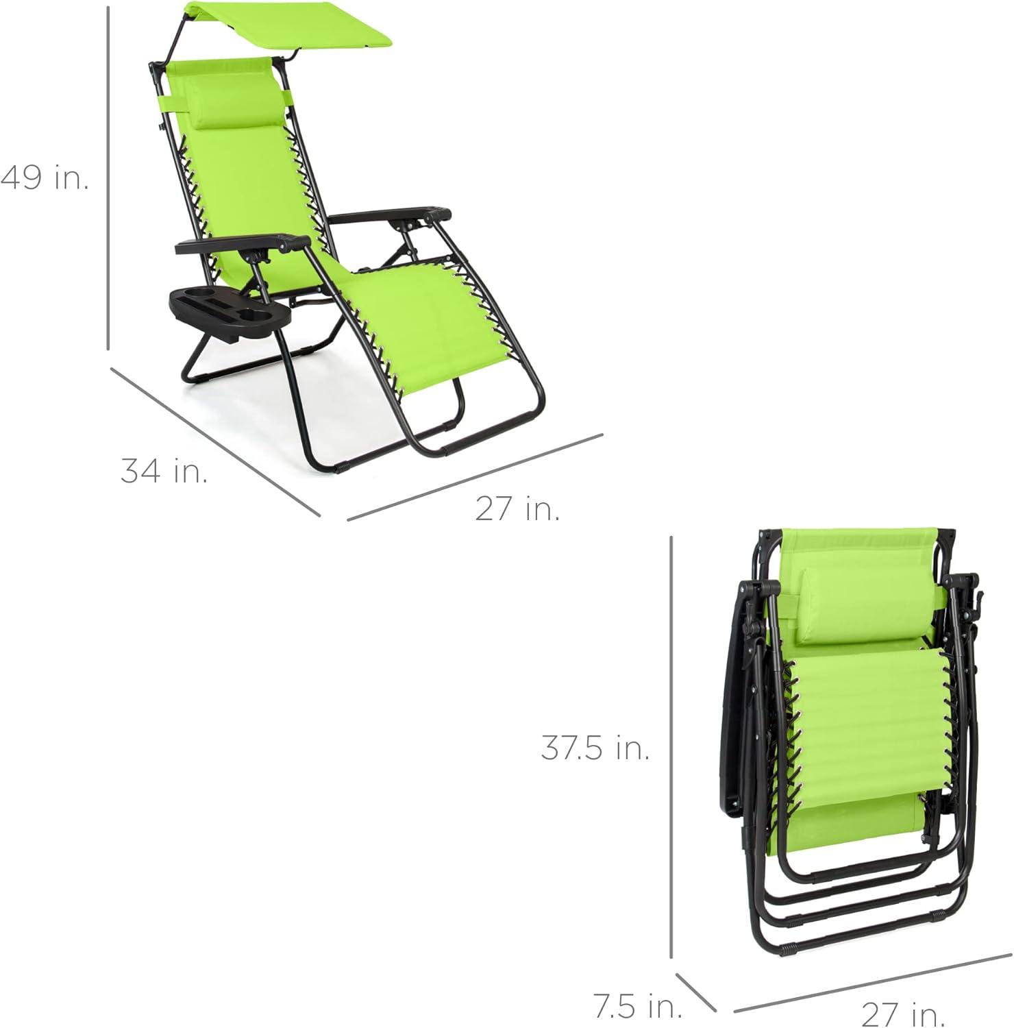 Best Choice Products Folding Zero Gravity Recliner Patio Lounge Chair w/ Canopy Shade, Headrest, Tray - Lime Green