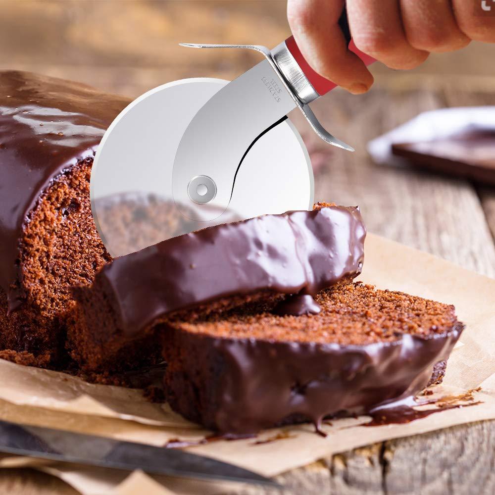 SCHVUBENR Premium Pizza Cutter Wheel - Ultra Sharp Stainless Steel Pizza Slicer with Non-Slip Soft Grip Handle - Multi-Purpose Cutter for Pizza, Dough & Pastry - Dishwasher Safe, Easy to Clean - Red