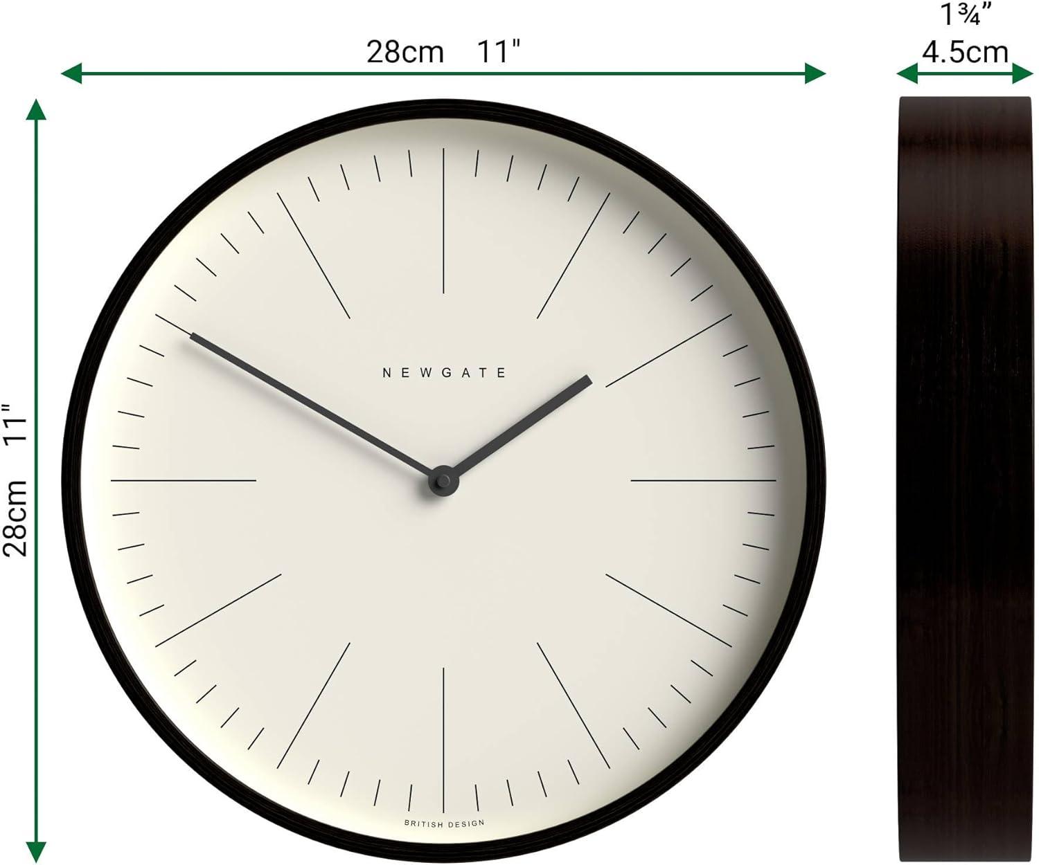NEWGATE® Mr Clarke | Modern Minimalist | A Small Scandi Inspired Wall Clock with a Modern Plywood Case for Home Living/Dining Room or Office 11 inch (Dark Plywood & Marker Dial)