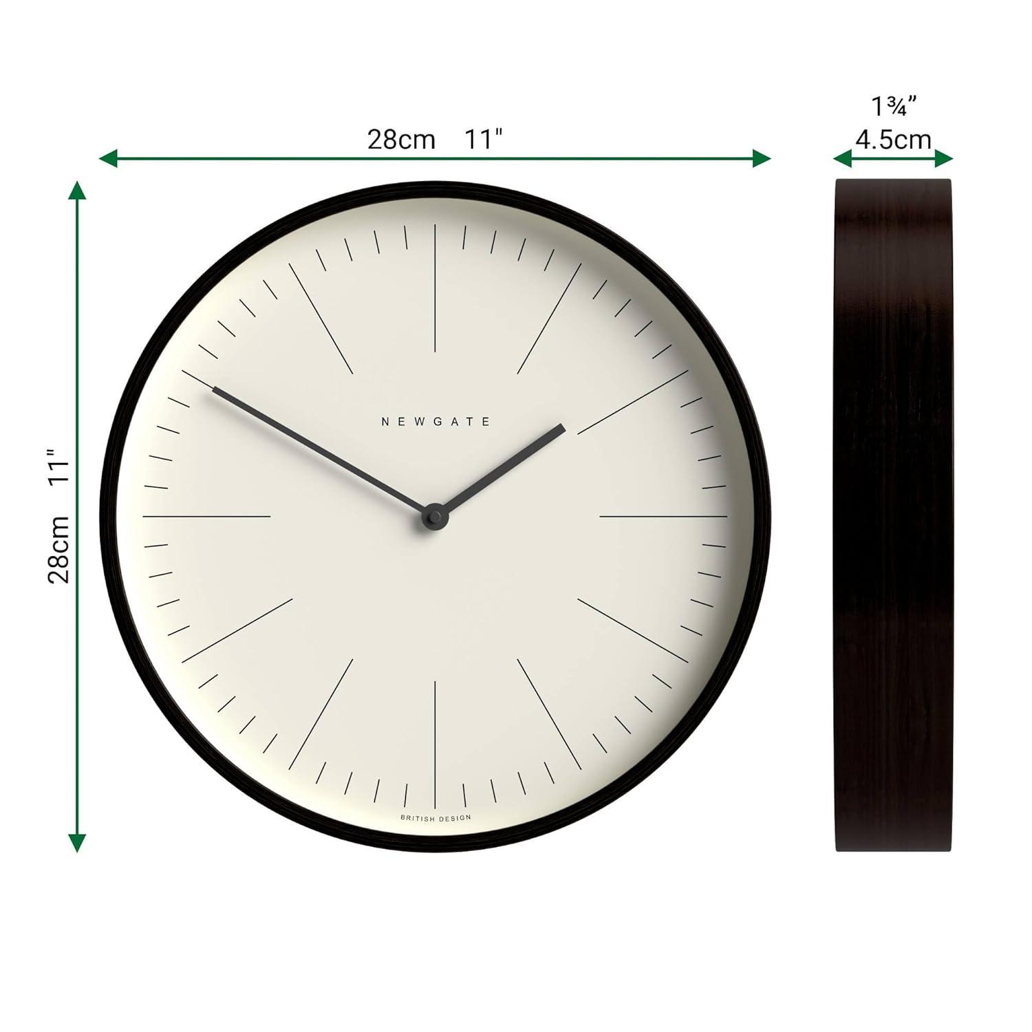 NEWGATE® Mr Clarke | Modern Minimalist | A Small Scandi Inspired Wall Clock with a Modern Plywood Case for Home Living/Dining Room or Office 11 inch (Dark Plywood & Marker Dial)