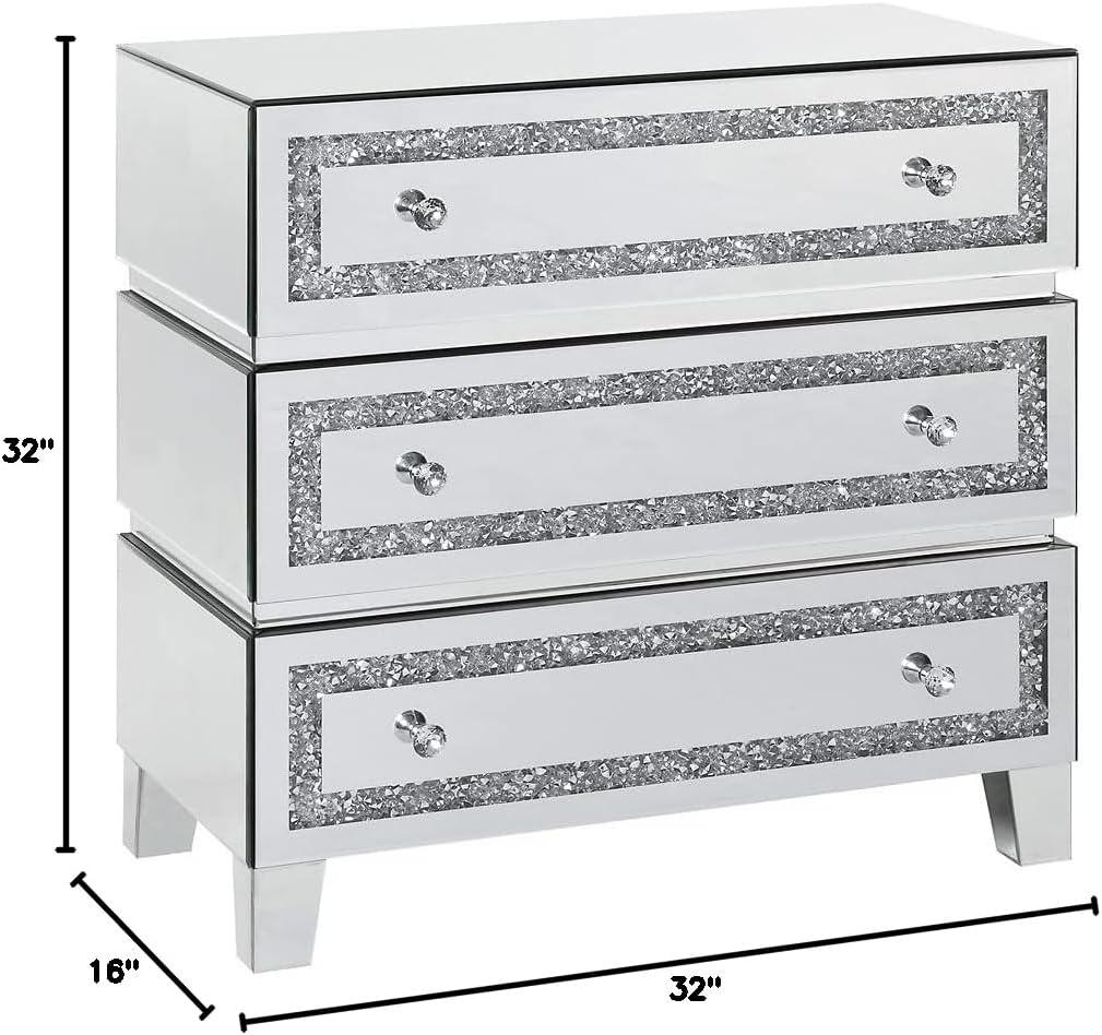 32" White Mirrored Glam Cabinet with Faux Diamond Inlay