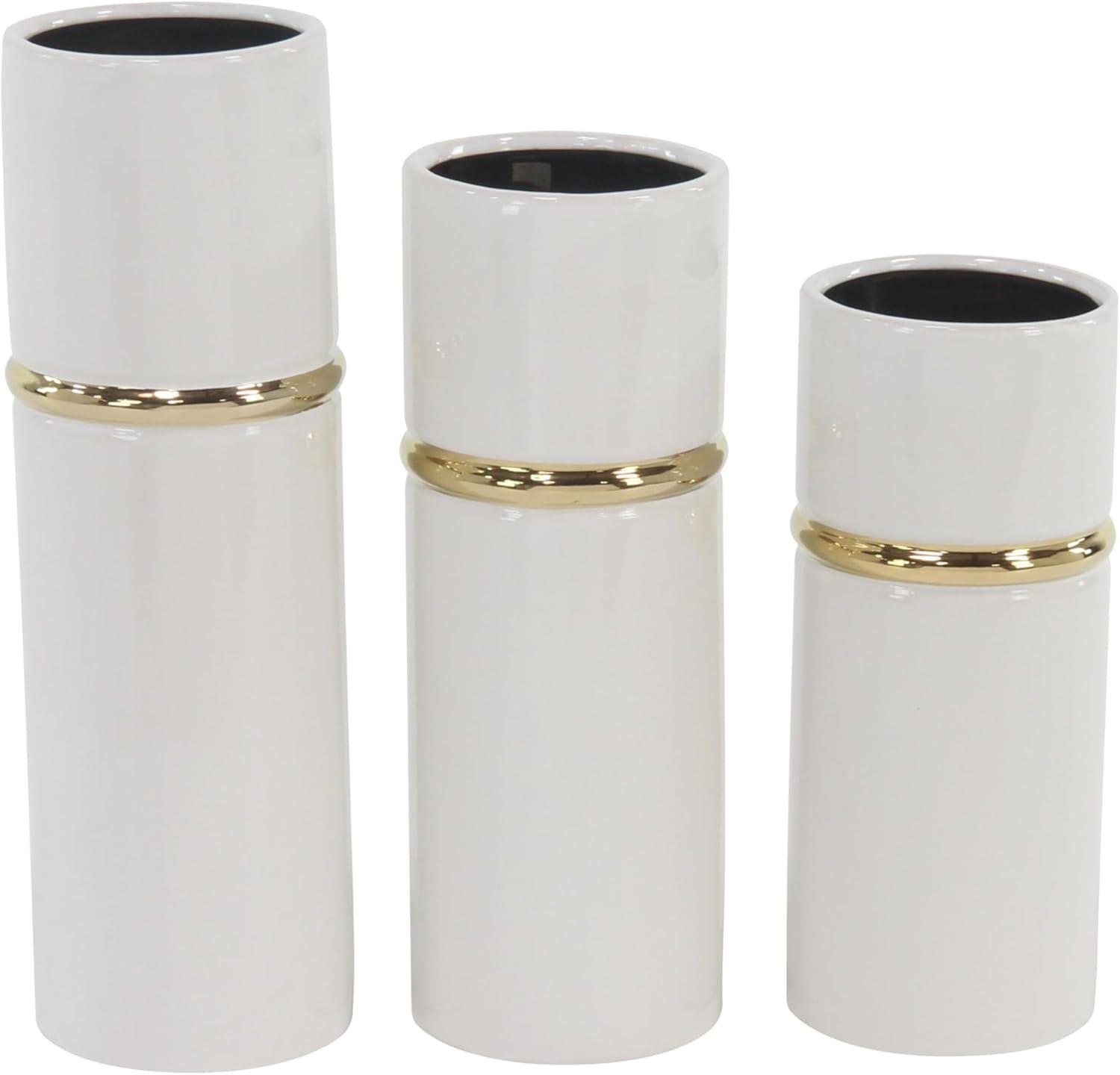 Set of 3 Modern Cylindrical Ceramic Vases White - Olivia & May