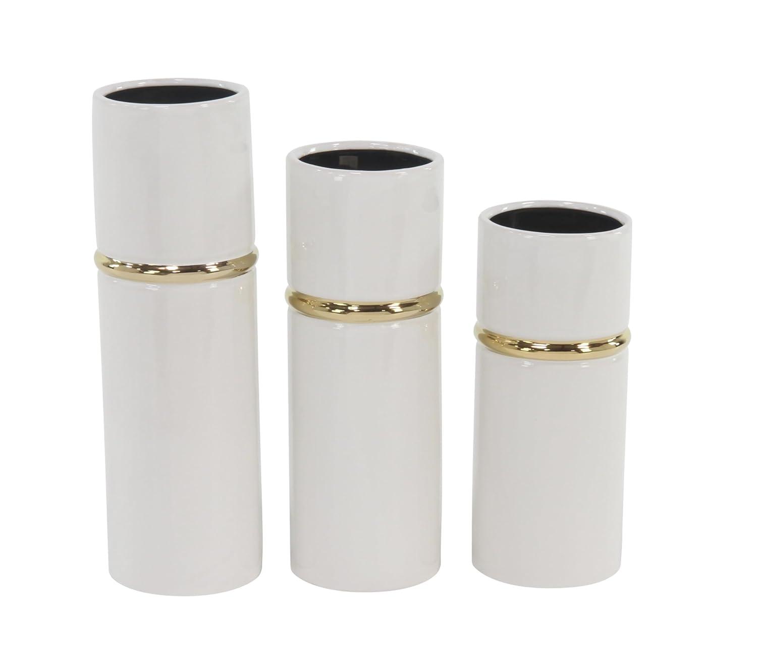 Set of 3 Modern Cylindrical Ceramic Vases White - Olivia & May